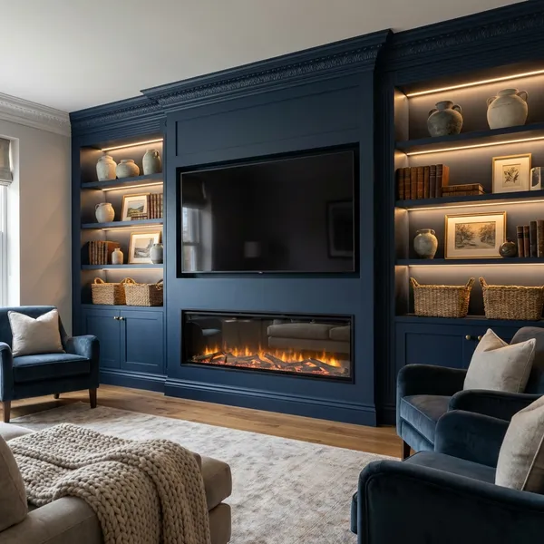 Living - Built-in Media - Navy - Madison AL custom cabinets