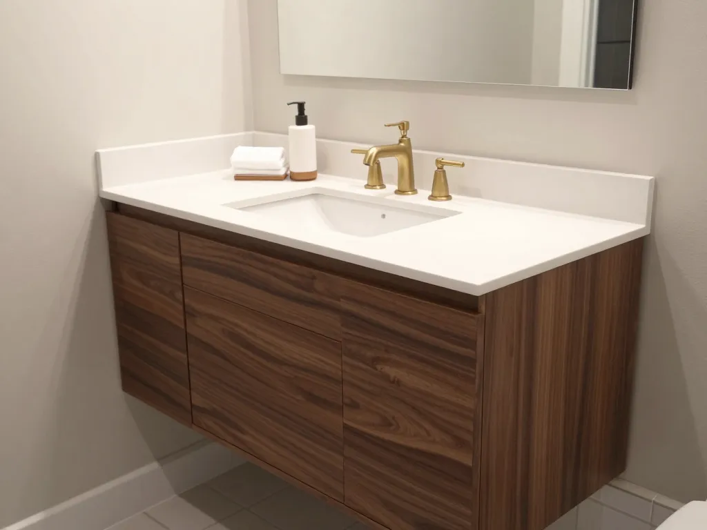 Custom floating walnut bathroom vanity in Madison Alabama