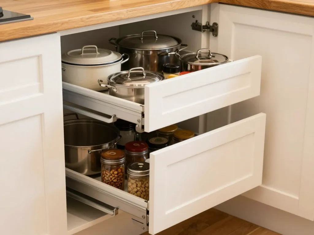 Custom kitchen cabinet pull-out drawer system